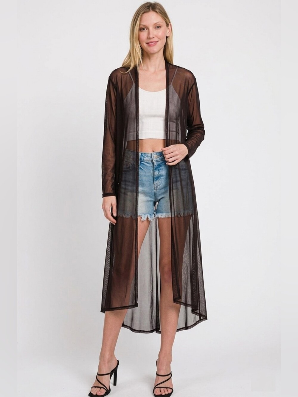 Zenana Open Front Mesh Summer Cover-Up Cardigan